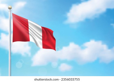 Waving flag of Peru on sky background. Template for independence day poster design