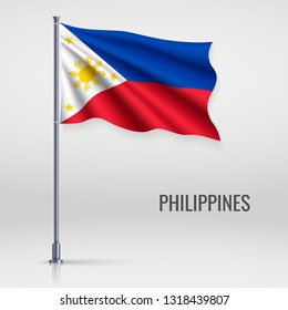 Waving flag of Philippines on flagpole. Template for independence day poster design