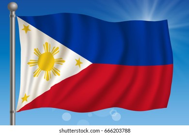 Waving flag of Philippines on a sky background. Vector illustration