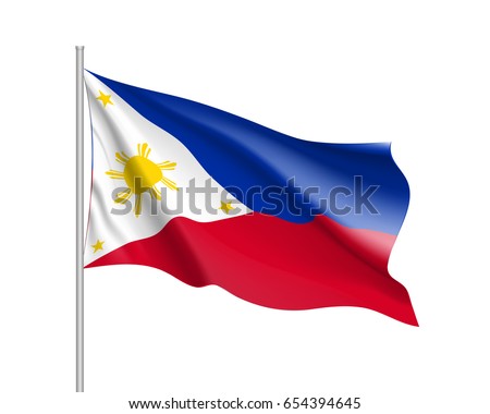 Waving flag of Philippines Republic. Illustration of Asian country flag on flagpole. Vector 3d icon isolated on white background