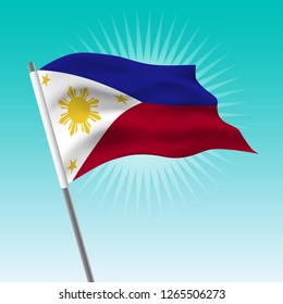 Waving flag of Philippines. Vector drawing illustration of flag.
