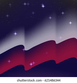Waving flag of Poland. Background of the night starry sky. Shining in the colors of the national flag. vector illustration