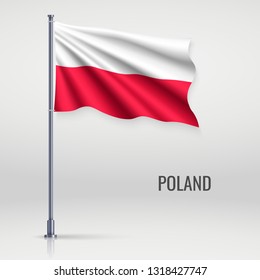 Waving flag of Poland on flagpole. Template for independence day poster design