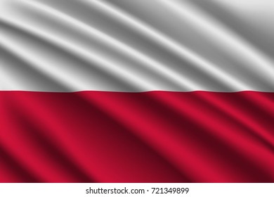 waving flag of Poland on silk background