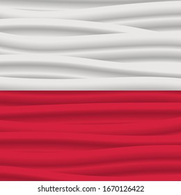 Waving flag of Poland. Squared icon, badge or button. Polish national symbol. Template design, vector illustration. Background with cloth texture.