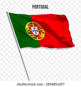 Waving flag of Portugal. Illustration of flag of the Europe on the flagpole. 3d vector icon isolated on transparent background