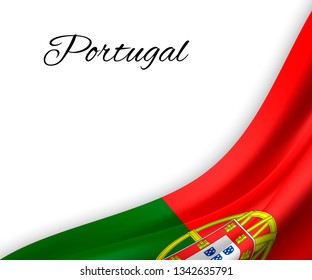 waving flag of Portugal on white background. Template for independence day. vector illustration