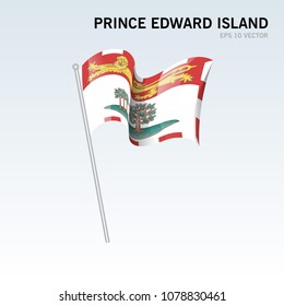 Waving flag of Prince Edward Island provinces of Canada isolated on gray background