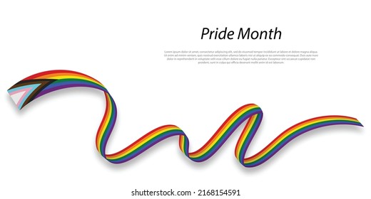 Waving flag of Progressive pride on white background. Pride month template