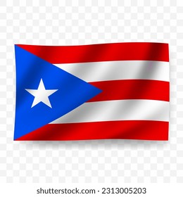 Waving flag of Puerto Rico. Illustration of flag on transparent background(PNG).