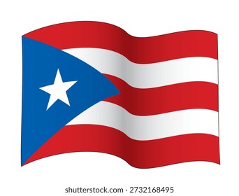 Waving Flag of Puerto Rico in Single Wave Configuration, vector illustration isolated on white background.eps