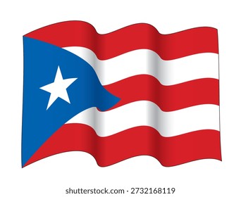 Waving Flag of Puerto Rico in Two Waves Configuration, vector illustration isolated on white background.eps