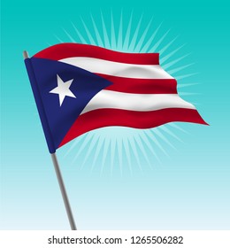 Waving flag of Puerto Rico. Vector drawing illustration of flag.