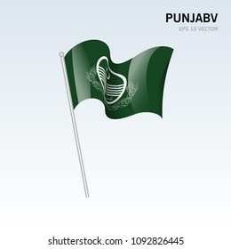 Waving flag of Punjab provinces, territory, capital territory and autonomous territories of Pakistan isolated on gray background