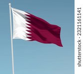 Waving flag of Qatar on flagpole. Template for independence day poster design