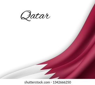 waving flag of Qatar on white background. Template for independence day. vector illustration