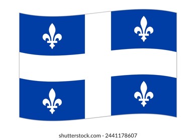 Waving flag of Quebec, province of Canada. Vector illustration.