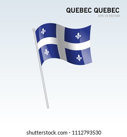 Waving flag of Quebec, Québec provinces of Canada isolated on gray background