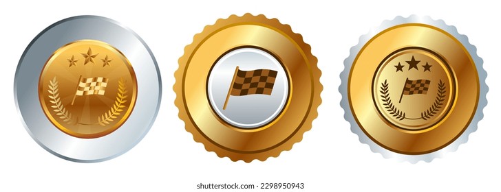 Waving flag racing sport start checkered gold medal competition championship winner contest award