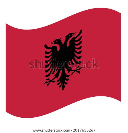 Waving Flag The Republic of Albania. Vector. Accurate dimensions, elements proportions and colors