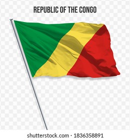 Bandera ondeando la República del Congo. Ilustración de la bandera de África en el asta. Icono vectorial 3d aislado en fondo transparente