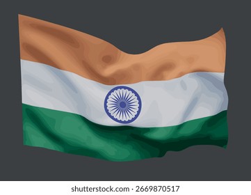
Waving flag of the republic of India on a neutral background. Vector.