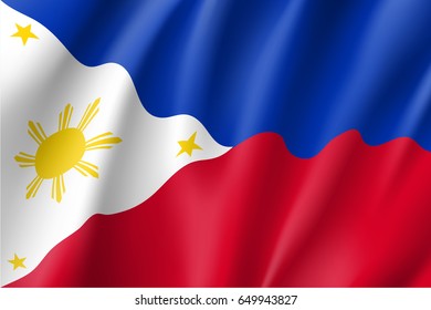 Waving flag of Republic of the Philippines. Patriotic philippine sign in official country colors and sun. Symbol of Southeast Asia state. Vector icon illustration