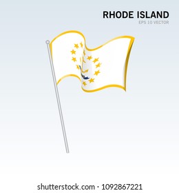 Waving flag of Rhode Island state of United States of America on gray background