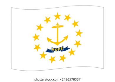 Waving flag of the Rhode Island state. Vector illustration.