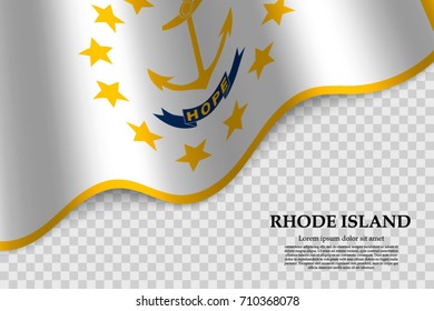 waving flag of Rhode Island is a state of USA on transparent background. Template for banner or poster. vector illustration