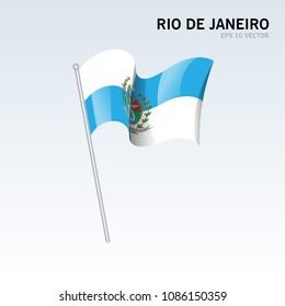 Waving flag of Rio de Janeiro states,federal district of Brazil isolated on gray background