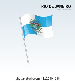 Waving flag of Rio de Janeiro states,federal district of Brazil isolated on gray background