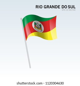 Waving flag of Rio Grande do Sul states,federal district of Brazil isolated on gray background