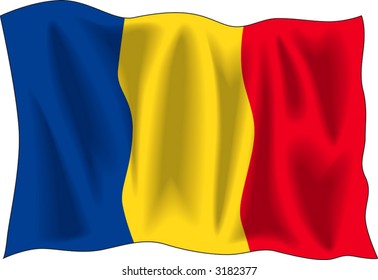 Waving flag of Romania isolated on white