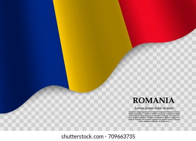 waving flag of Romania on transparent background. Template for independence day. vector illustration