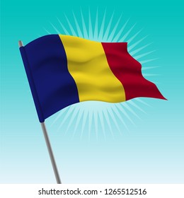 Waving flag of Romania. Vector drawing illustration of flag.
