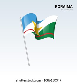 Waving flag of Roraima states,federal district of Brazil isolated on gray background