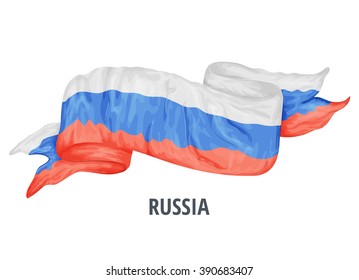 Waving flag of Russia. Vector illustration painted in cartoon colorful style