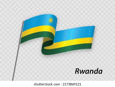 Waving flag of Rwanda on flagpole. Template for independence day design