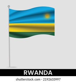 Bandera ondeando Ruanda en el asta. Plantilla para diseño de afiches del día de la independencia
