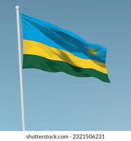 Waving flag of Rwanda on flagpole. Template for independence day poster design