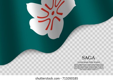 waving flag of Saga is a prefecture of Japan on transparent background. Template for banner or poster. vector illustration