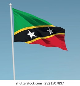 Waving flag of Saint Kitts and Nevis on flagpole. Template for independence day poster design