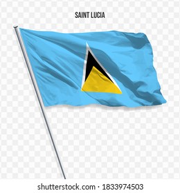 Waving flag of Saint Lucia. Illustration of flag of the American continent on the flagpole. 3d vector icon isolated on transparent background