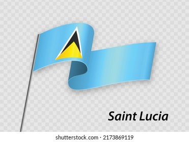 Waving flag of Saint Lucia on flagpole. Template for independence day design