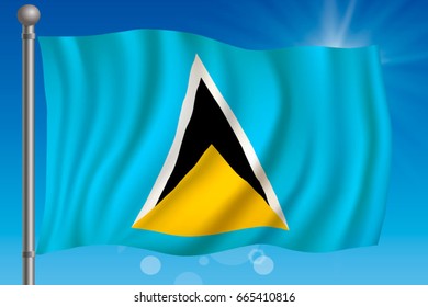 Waving flag of Saint Lucia on a sky background. Vector illustration