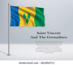 Bandera ondeando San Vicente en el asta. Plantilla para diseño de afiches del día de la independencia
