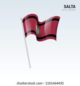 Waving flag of Salta provinces,autonomous city of Argentina on gray background