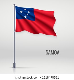 Waving flag of Samoa on flagpole. Template for independence day poster design