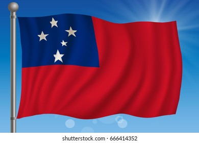 Waving flag of Samoa on a sky background. Vector illustration